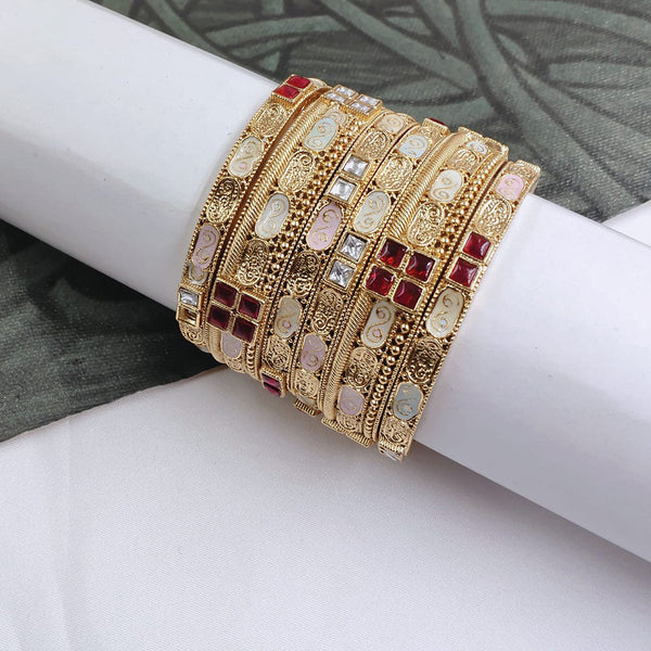 Akruti Collection Gold Plated Pota Stone Bangle Set