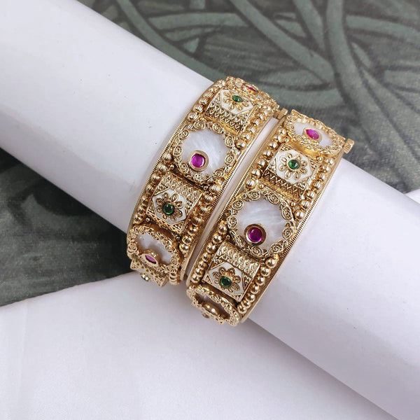 Akruti Collection Gold Plated Pota Stone Bangle Set