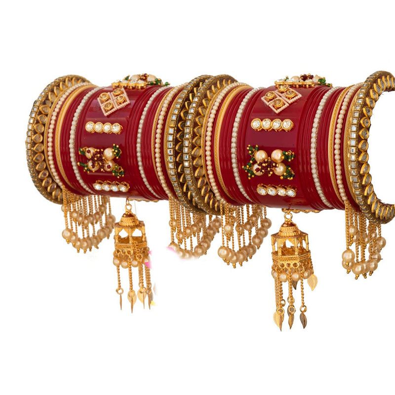 Akruti Collection Gold Plated Austrian Stone And Pearls Bangle Set