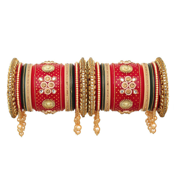 Akruti Collection Gold Plated Austrian Stone And Pearls Bangle Set