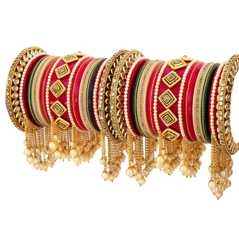 Akruti Collection Gold Plated Austrian Stone And Pearls Bangle Set