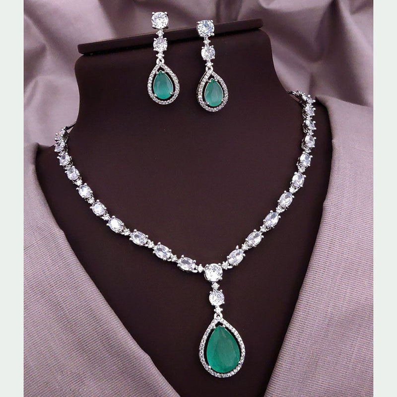 Akruti Collection Silver Plated American Diamonds Necklace Set