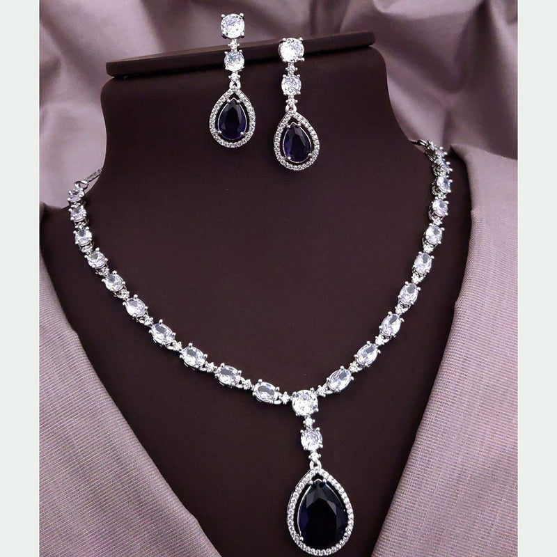 Akruti Collection Silver Plated American Diamonds Necklace Set