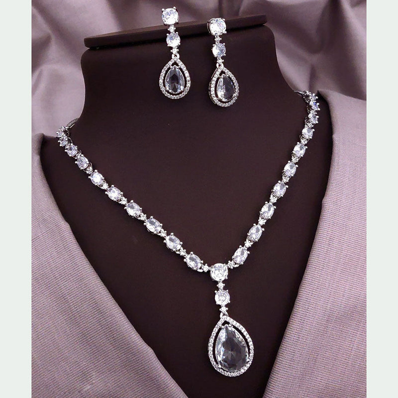 Akruti Collection Silver Plated American Diamonds Necklace Set