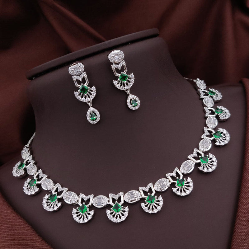 Akruti Collection Silver Plated American Diamonds Necklace Set