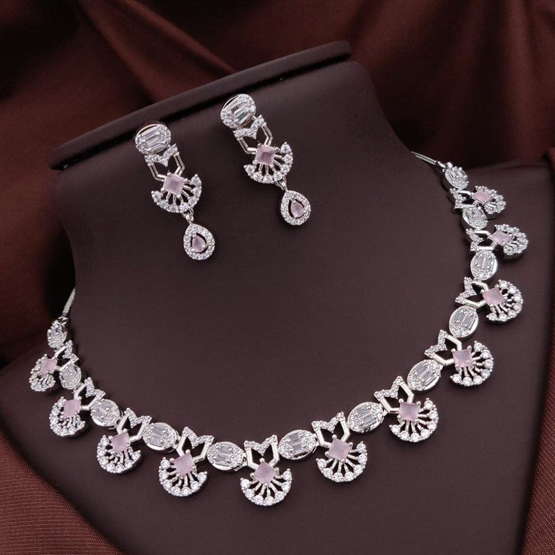 Akruti Collection Silver Plated American Diamonds Necklace Set