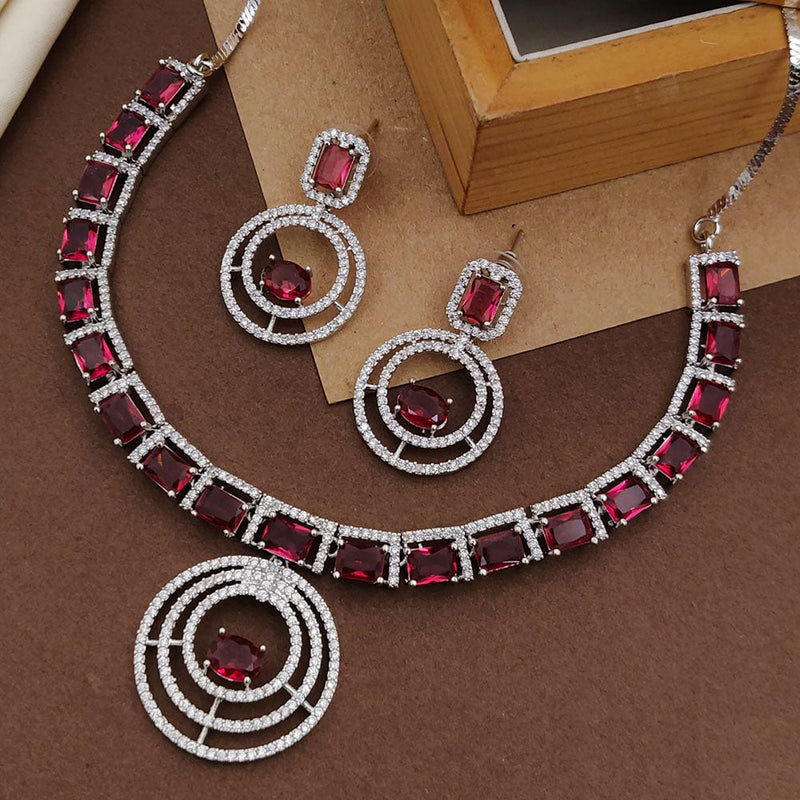 Akruti Collection Silver Plated American Diamonds Necklace Set