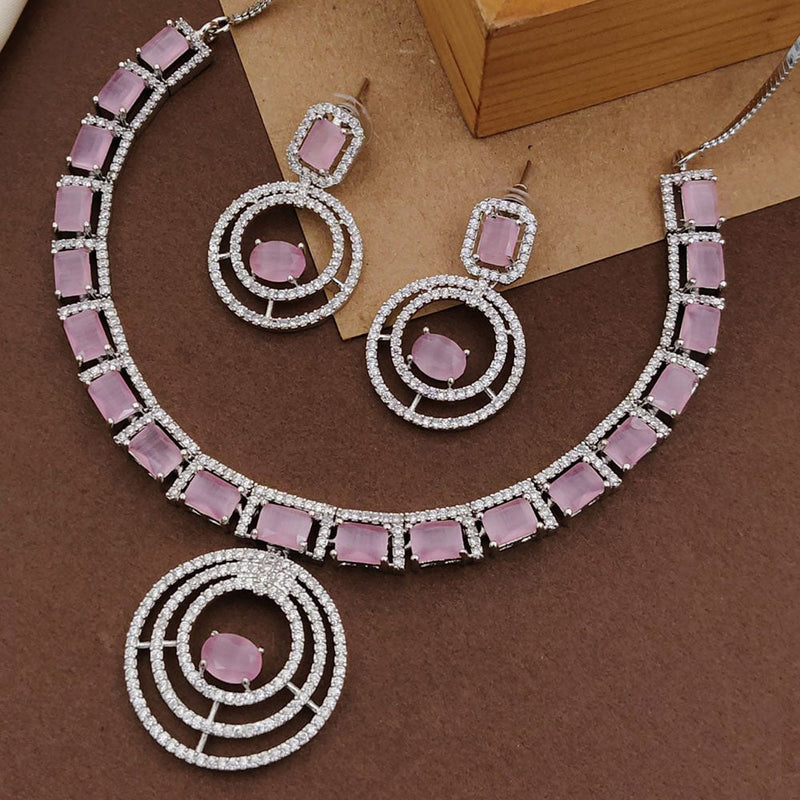 Akruti Collection Silver Plated American Diamonds Necklace Set