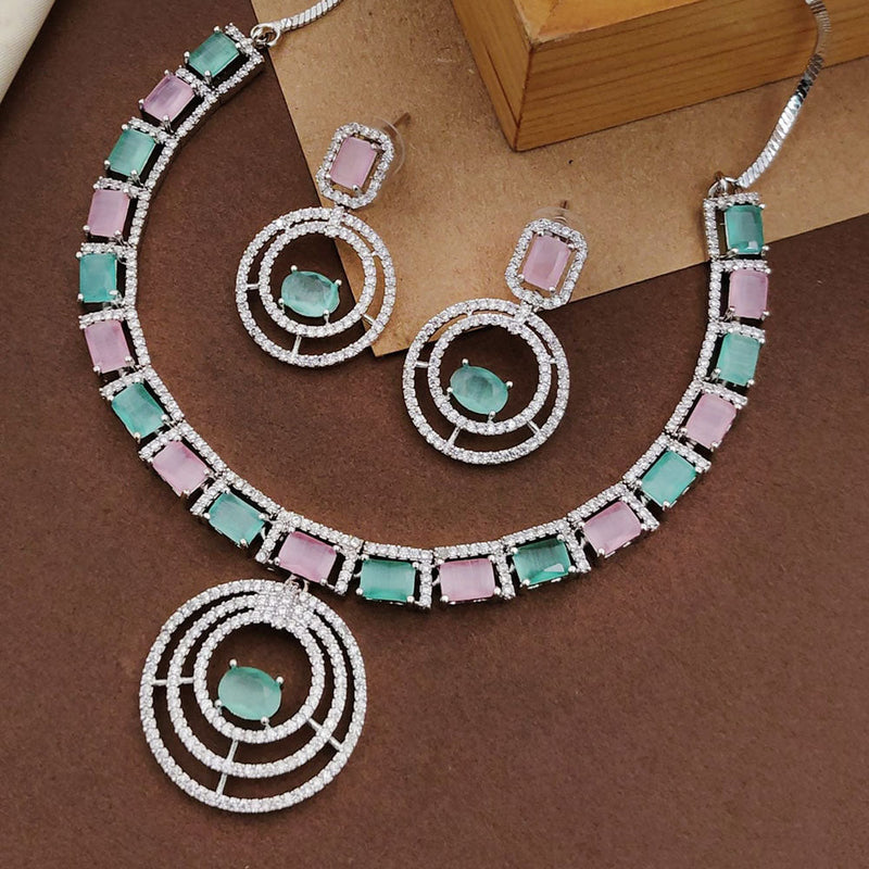 Akruti Collection Silver Plated American Diamonds Necklace Set