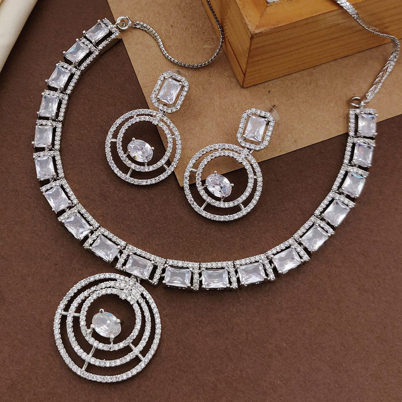 Akruti Collection Silver Plated American Diamonds Necklace Set