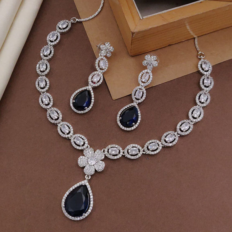 Akruti Collection Silver Plated American Diamonds Necklace Set