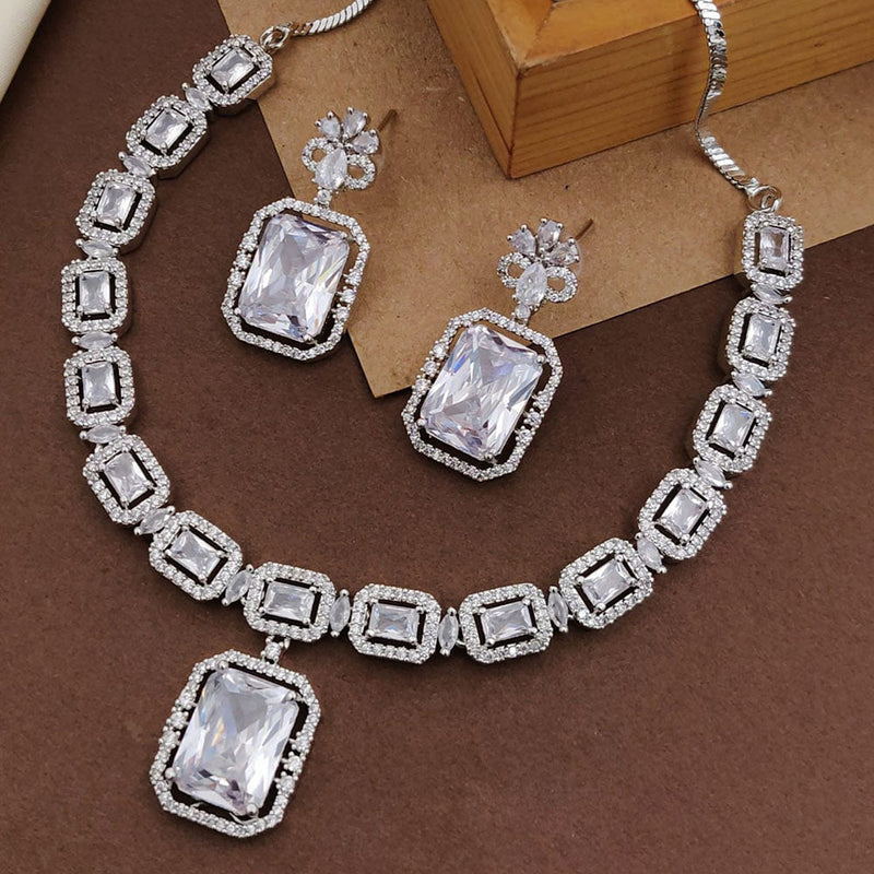 Akruti Collection Silver Plated American Diamonds Necklace Set