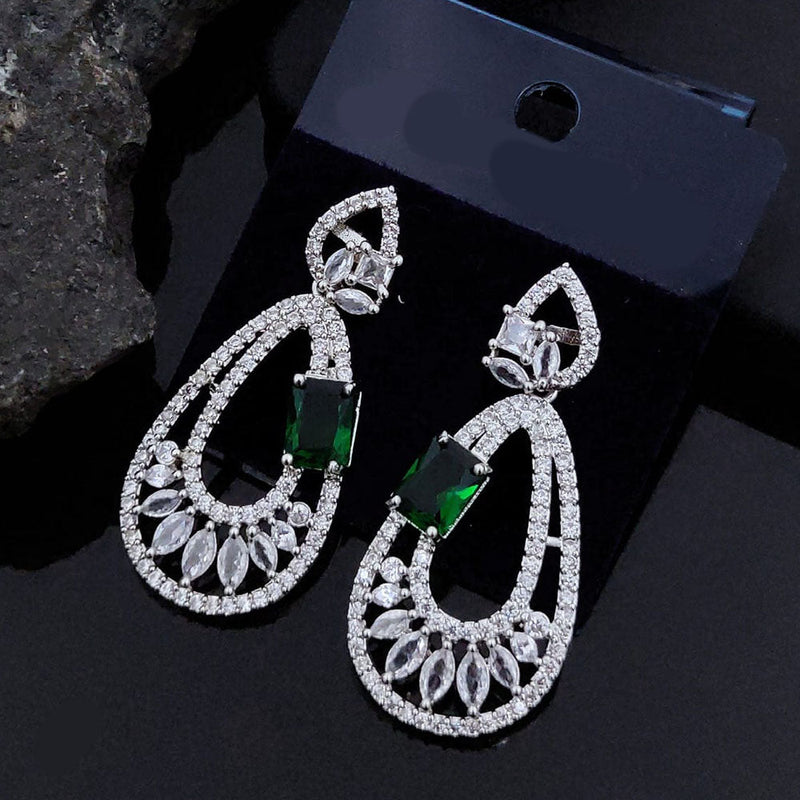 Akruti Collection Silver Plated AD Dangler Earrings