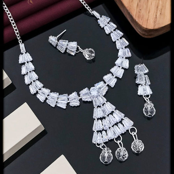 Akruti Collection Silver Plated Crystal Stone Necklace Set