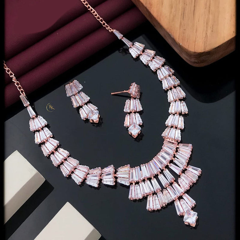 Akruti Collection Rose Gold Plated Crystal Stone Necklace Set