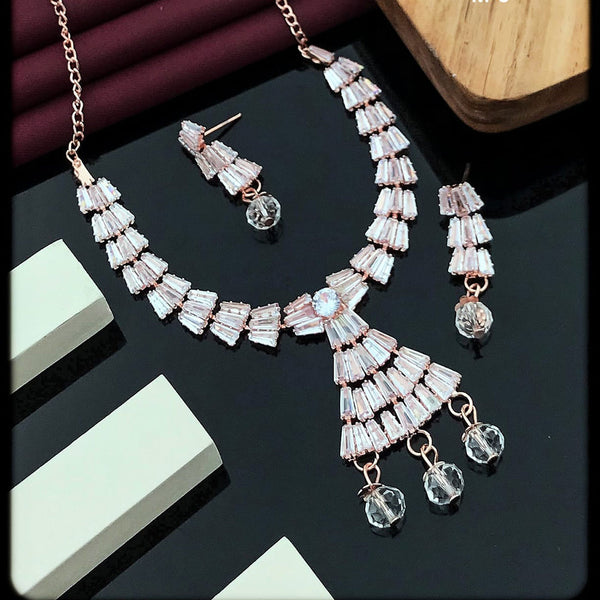 Akruti Collection Rose Gold Plated Crystal Stone Necklace Set