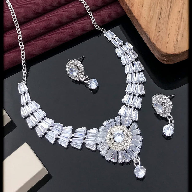 Akruti Collection Silver Plated Crystal Stone Necklace Set