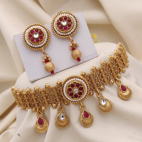 Akruti Collection Gold Plated Pota Stone And Pearls Choker Necklace Set