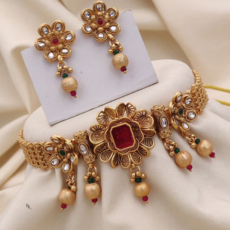 Akruti Collection Gold Plated Kundan Stone And Pota Stone Choker Necklace Set