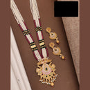 Akruti Collection Gold Plated Pota Stone And Pearls Long Necklace Set