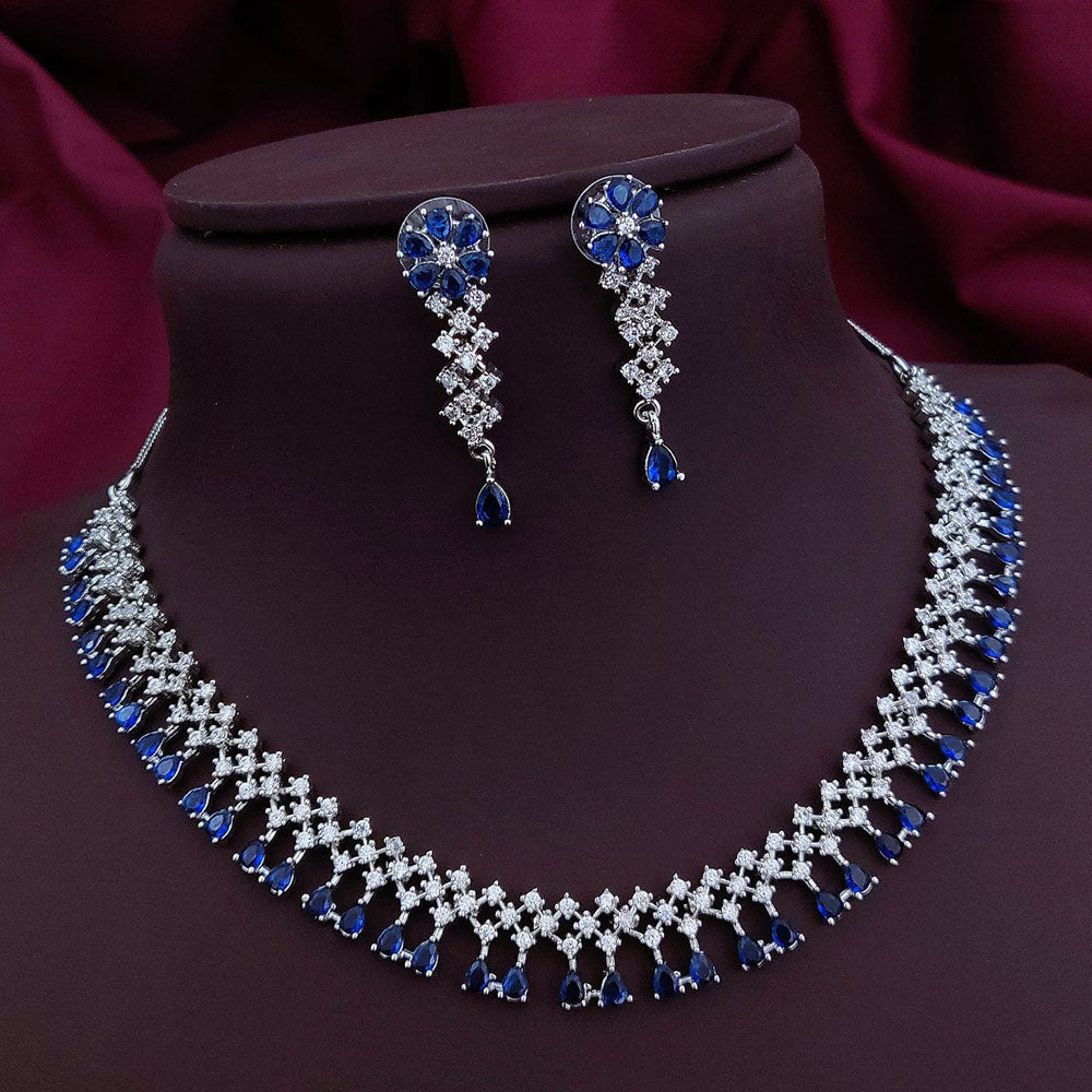 Akruti Collection Silver Plated American Diamonds Necklace Set
