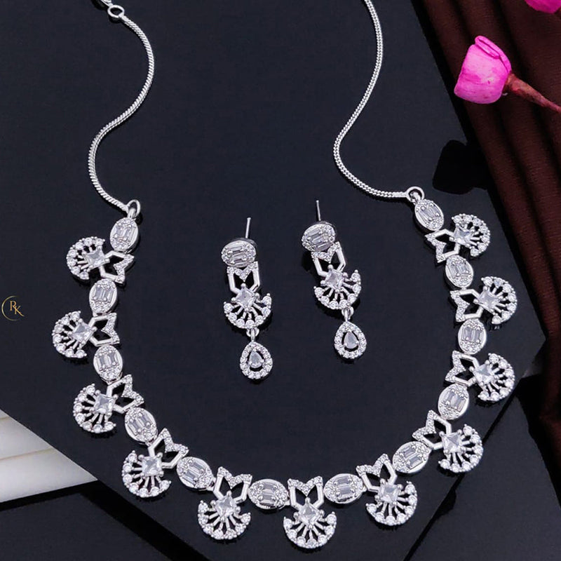 Akruti Collection Silver Plated American Diamonds Necklace Set