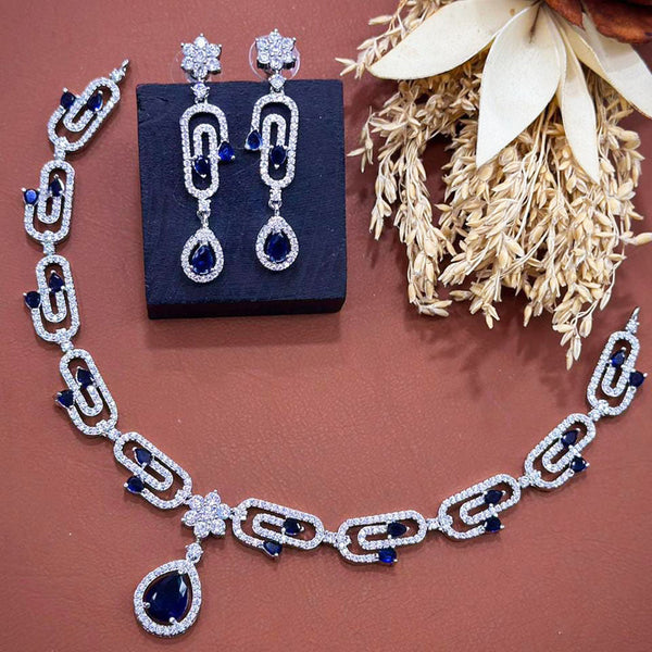 Akruti Collection Silver Plated American Diamonds Necklace Set