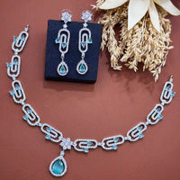Akruti Collection Silver Plated American Diamonds Necklace Set