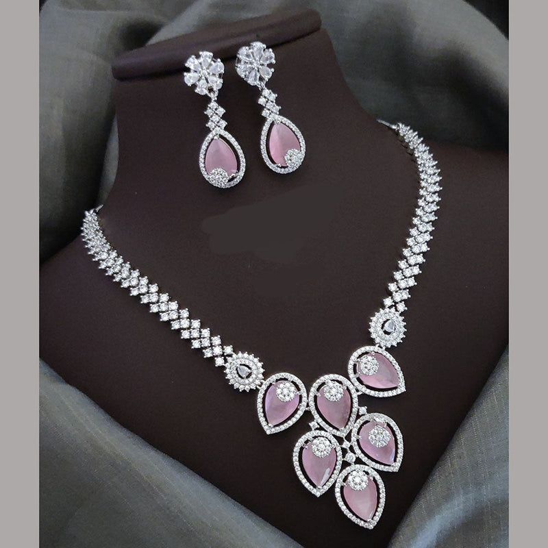 Akruti Collection Silver Plated American Diamonds Necklace Set