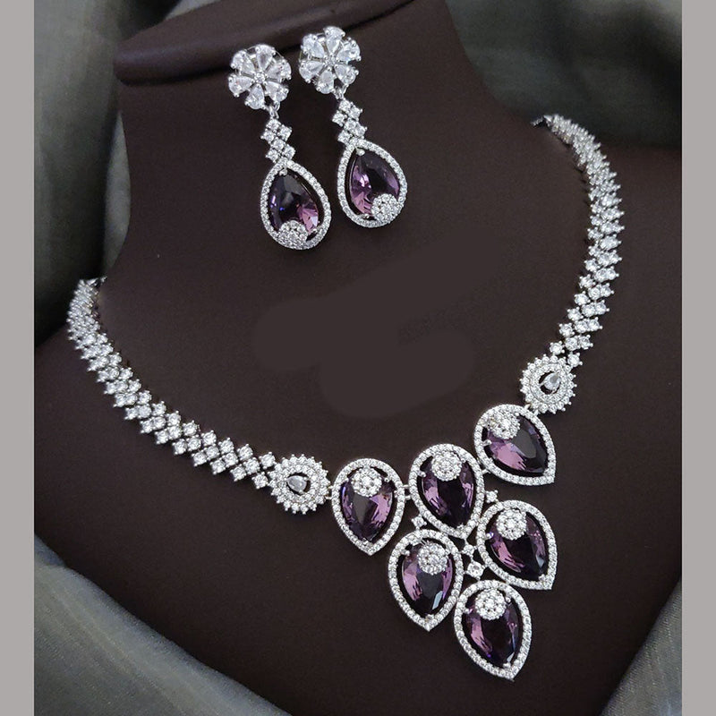 Akruti Collection Silver Plated American Diamonds Necklace Set