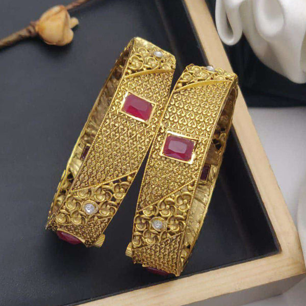 Akruti Collection Gold Plated Pota Stone Openable Bangles Set