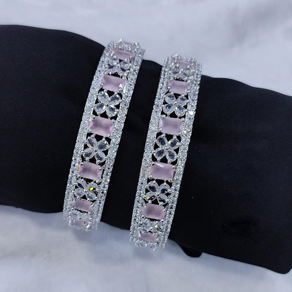 Akruti Collection Silver Plated American Diamond Bangle Set