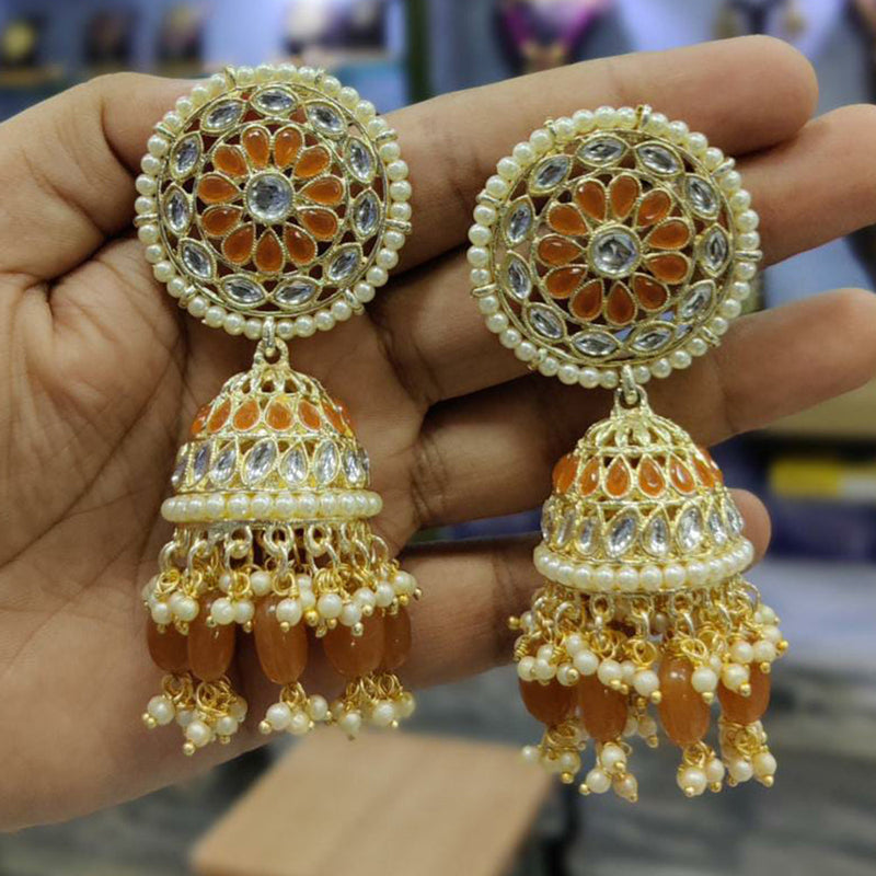 Akruti Collection Gold Plated Kundan Stone And Pearls Jhumki