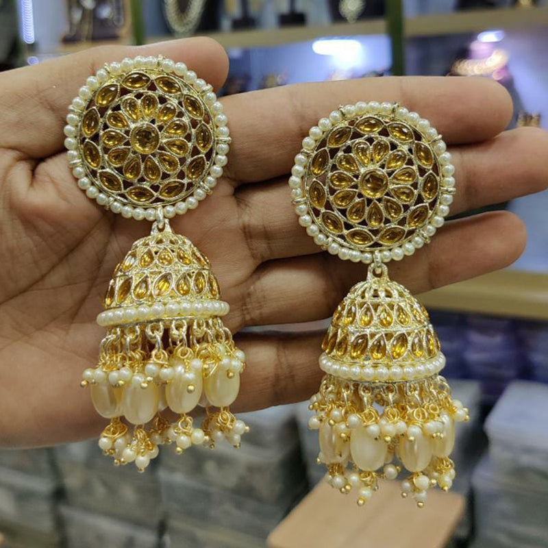 Akruti Collection Gold Plated Kundan Stone And Pearls Jhumki