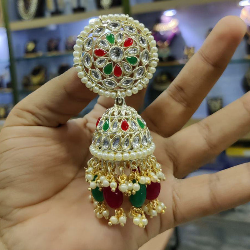 Akruti Collection Gold Plated Kundan Stone And Pearls Jhumki