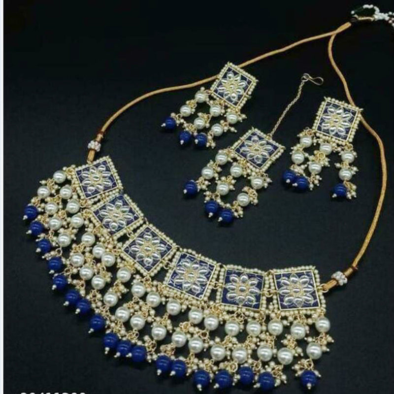 Akruti Collection Gold Plated Kundan Stone And Meenakari Choker Necklace Set