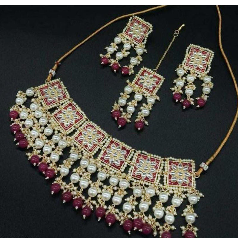 Akruti Collection Gold Plated Kundan Stone And Meenakari Choker Necklace Set