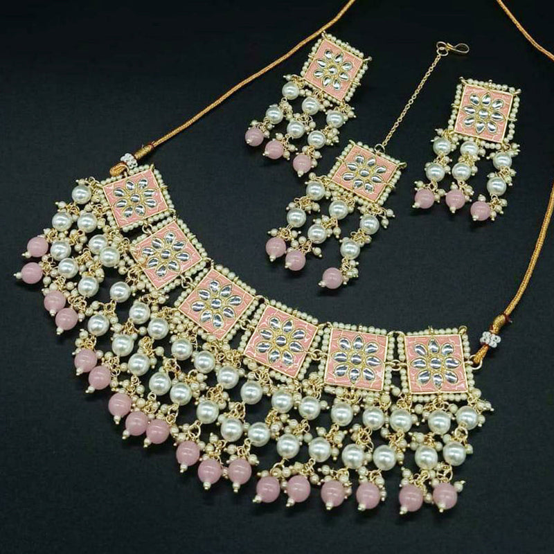 Akruti Collection Gold Plated Kundan Stone And Meenakari Choker Necklace Set