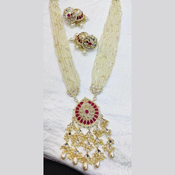 Akruti Collection Gold Plated Kundan Stone And Pearls Long Necklace Set