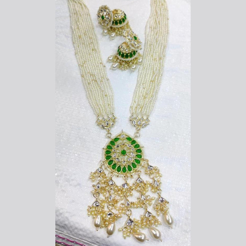 Akruti Collection Gold Plated Kundan Stone And Pearls Long Necklace Set