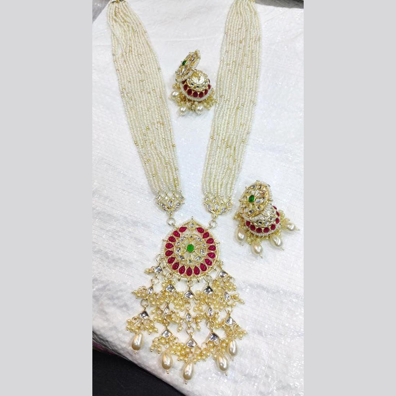 Akruti Collection Gold Plated Kundan Stone And Pearls Long Necklace Set