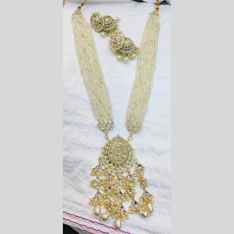 Akruti Collection Gold Plated Kundan Stone And Pearls Long Necklace Set