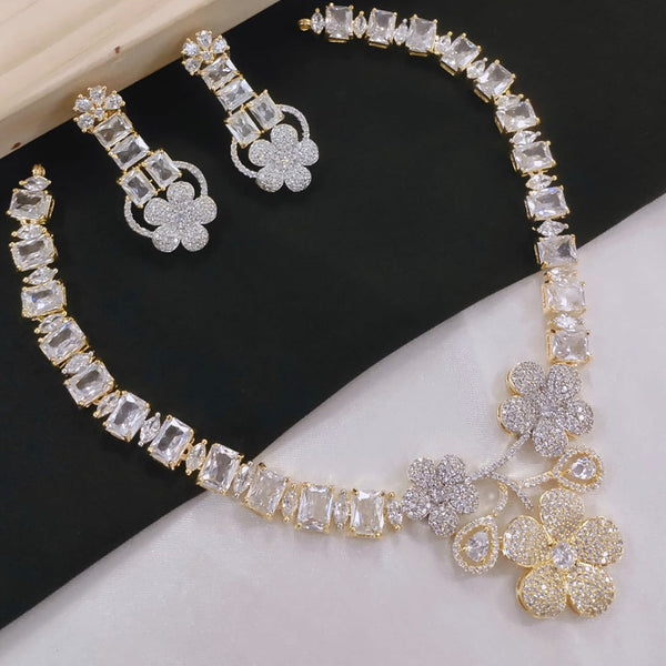 Akruti Collection Gold Plated American Diamonds Necklace Set