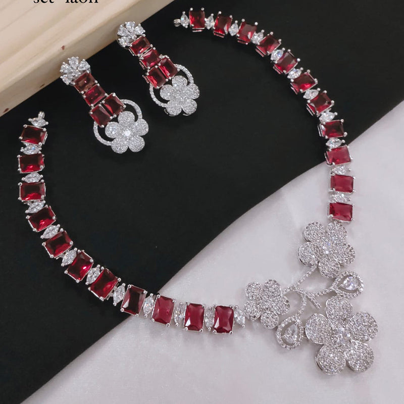 Akruti Collection Silver Plated American Diamonds Necklace Set