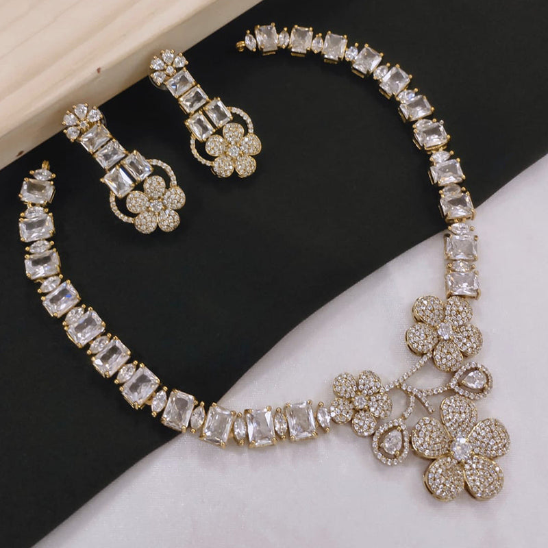 Akruti Collection Gold Plated American Diamonds Necklace Set