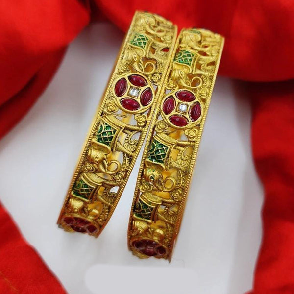 Akruti Collection Gold Plated Pota Stone Bangle Set