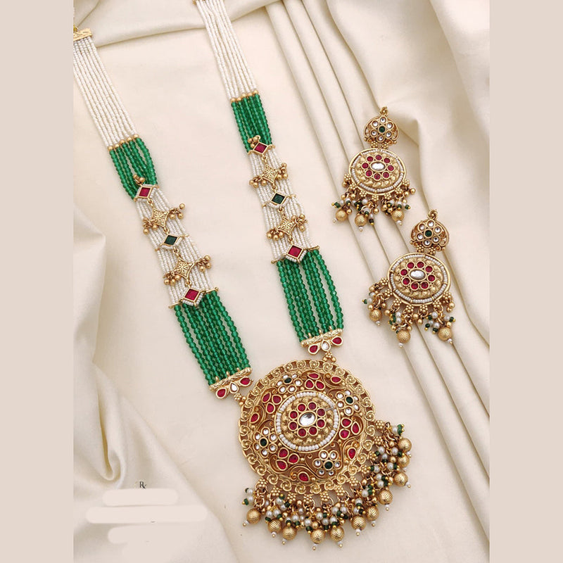 Akruti Collection Gold Plated Kundan Stone And Pearls Long Necklace Set