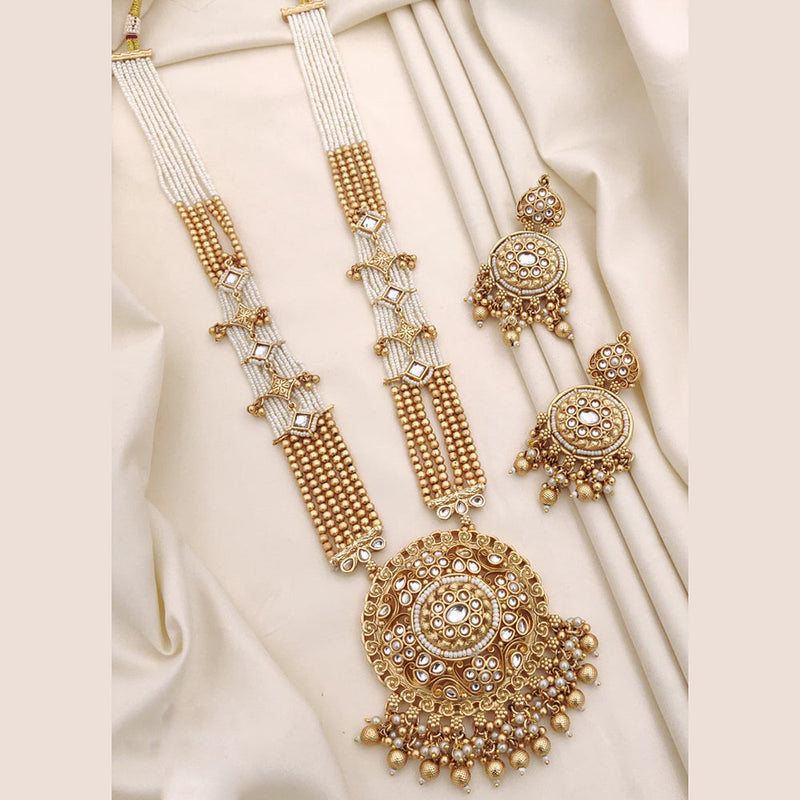 Akruti Collection Gold Plated Kundan Stone And Pearls Long Necklace Set