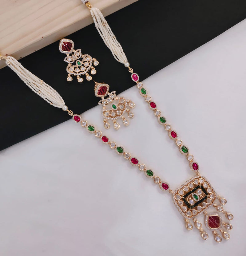 Akruti Collection Gold Plated Kundan Stone And Pearl Necklace Set