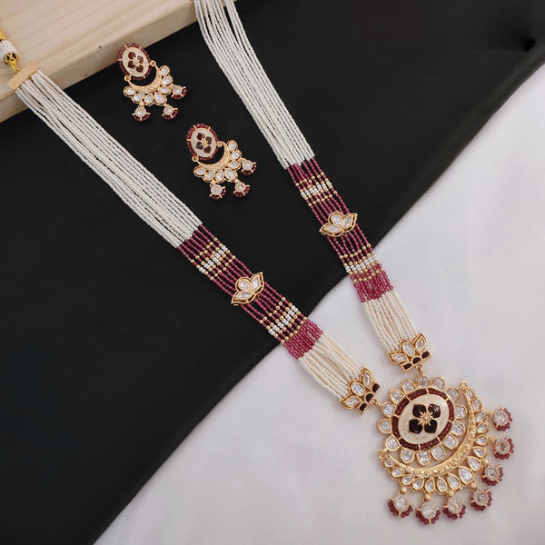 Akruti Collection Gold Plated Kundan Stone And Pearl Necklace Set